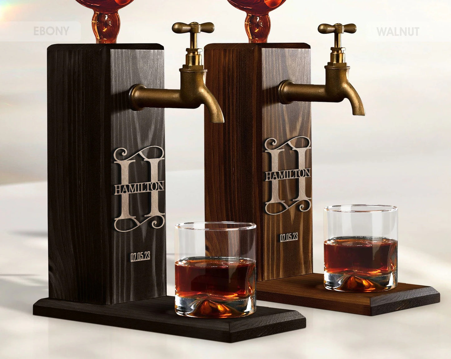 Personalized Embossed Name Wooden Whiskey Liquor Beverage Dispenser Gift