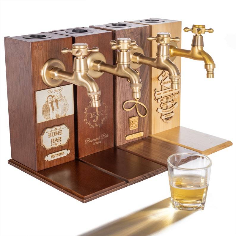 Embossed Wooden Whiskey Dispenser Personalized Alcohol Beverage Home Bar