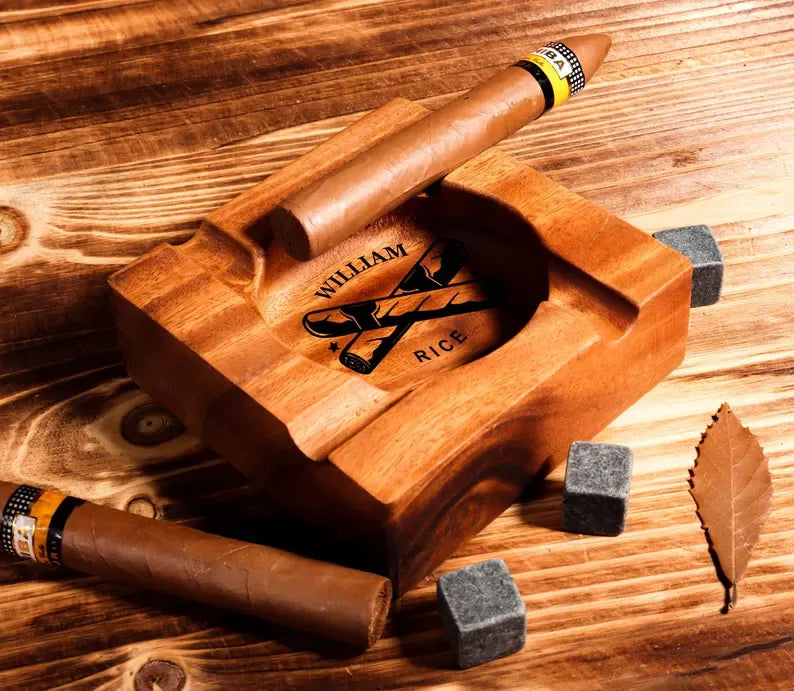Personalized Walnut Wood Cigar Ashtray with Holder, Perfect Gift